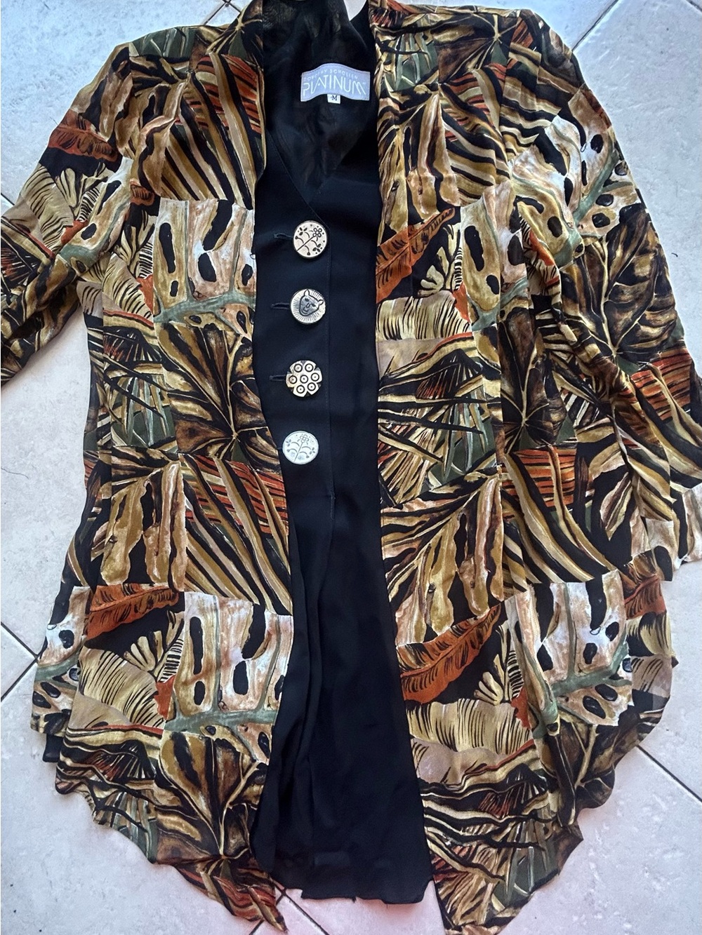 Platinum Printed Velvet Blazer in Multi Olive & Black